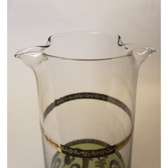 Vintage Culver Signed 24K Gold Green Toledo Cocktail Martini Pitcher & 6 Glasses - Picture 9 of 15